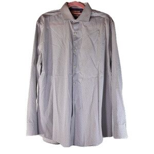 Original Penguin Heritage Slim Fit Blue Geometric Diamond Print Dress Shirt